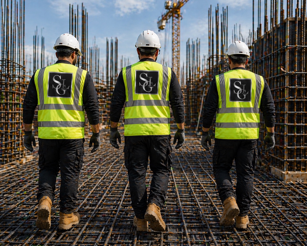 SLG steel fixing crew installing reinforcement on a live construction site